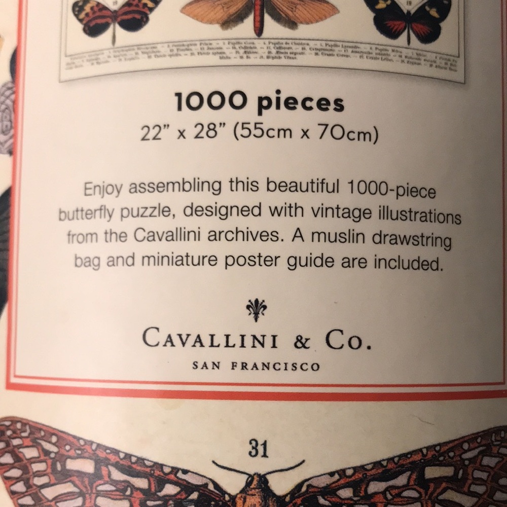 Cavallini & Co Vintage Butterflies Puzzle 1000 Pieces - Picture 2 of 14